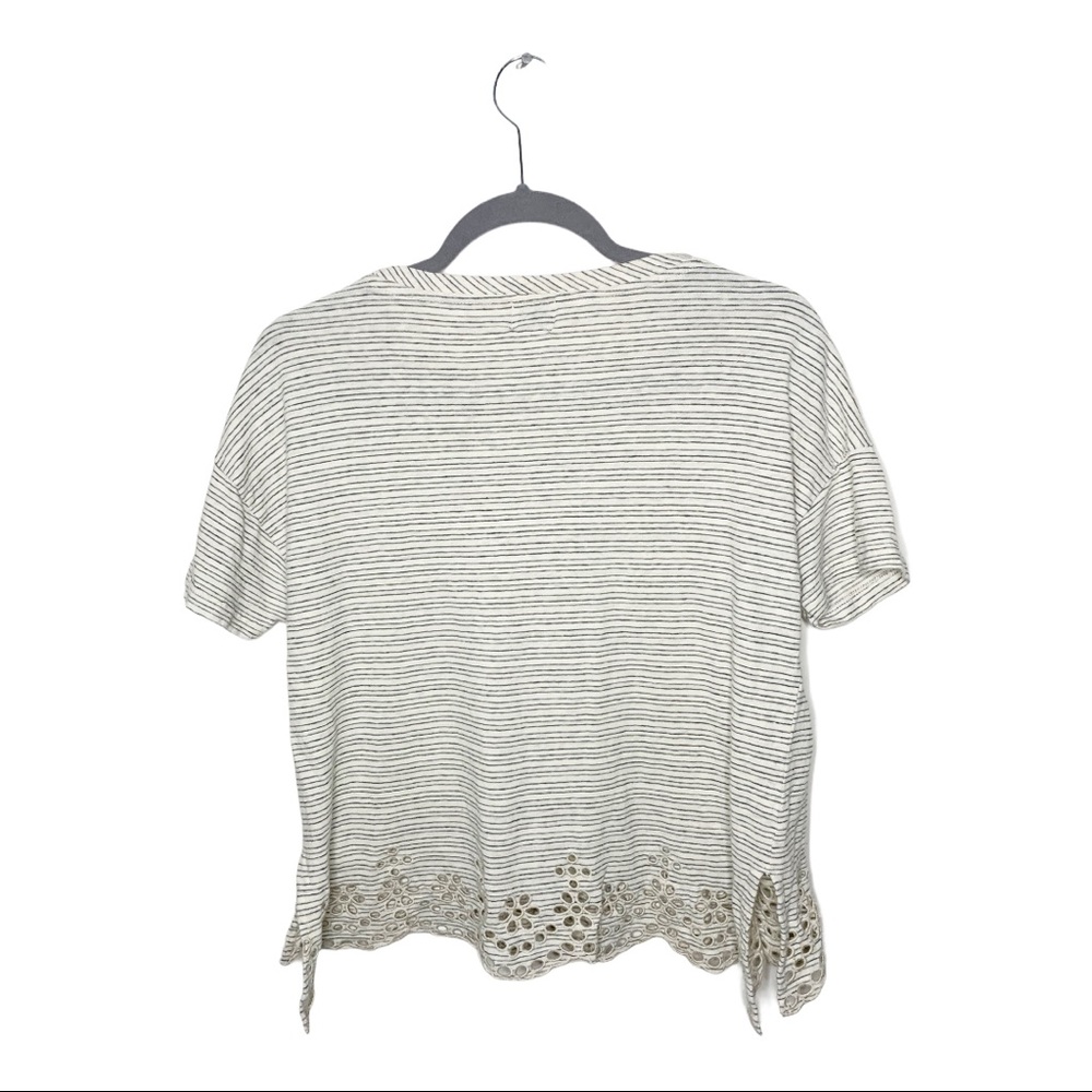 Anthropologie Striped Short Sleeve Eyelet Top XS Beige - Picture 3 of 4